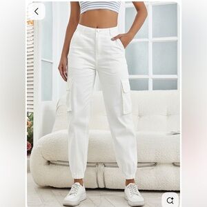 Women's White Cargo Pants with Flap Side Pockets